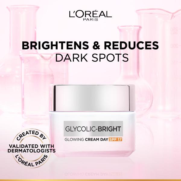 Glycolic Bright Glowing and Brightening Day Cream with SPF 17 to reduce dark spots, 50 ml